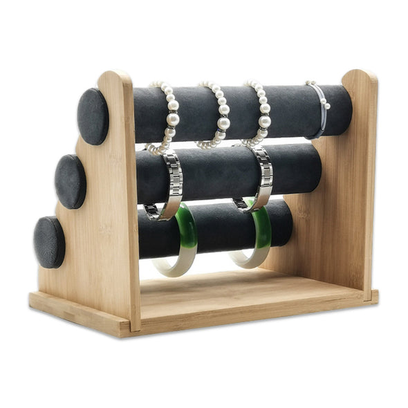3 Tier Black Velvet Round T-Bar Bracelet Display