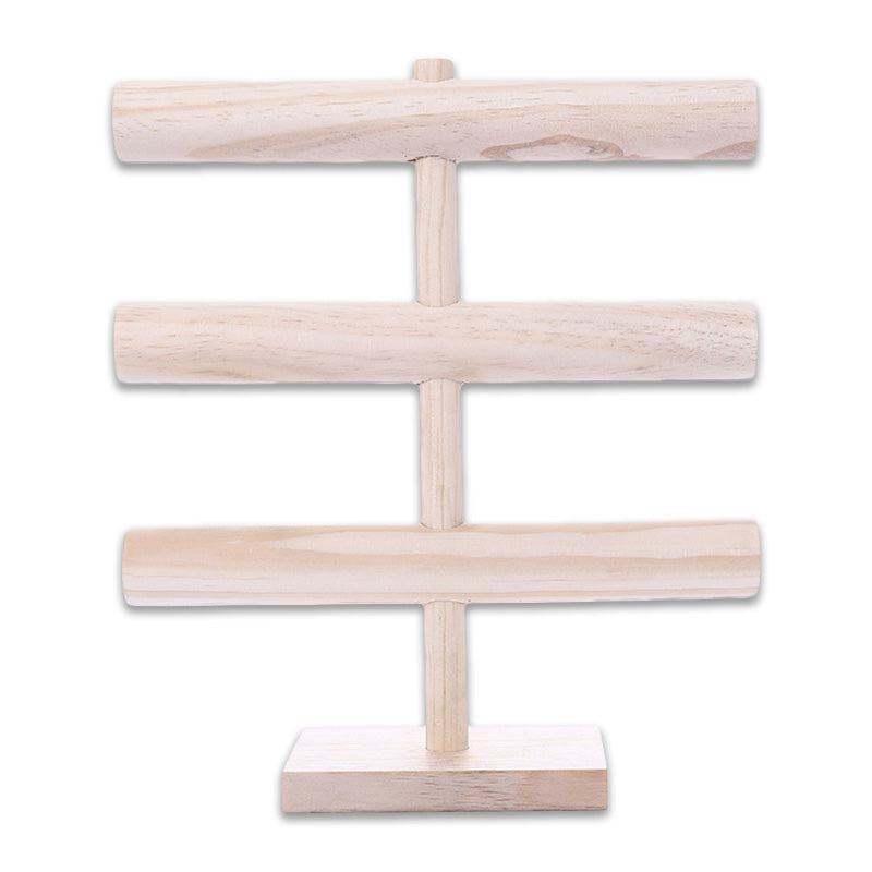 3 Tier Natural Wood Round T-Bar Jewelry Display