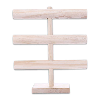 3 Tier Natural Wood Round T-Bar Jewelry Display