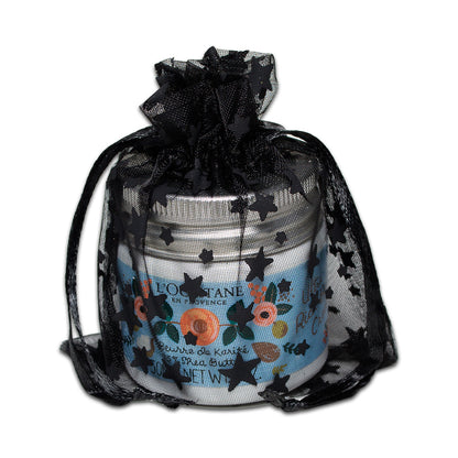 Black with Black Star Organza Drawstring Pouch Gift Bags