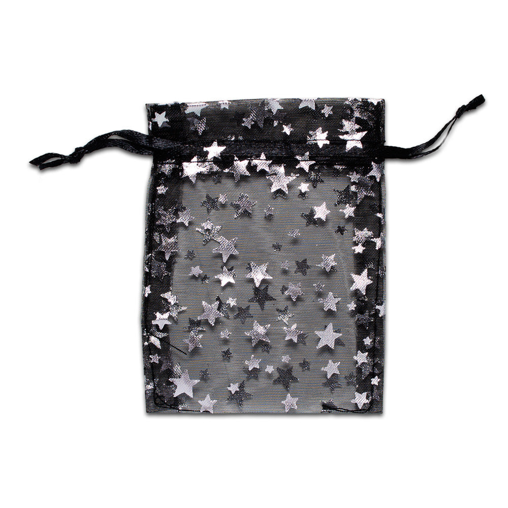 Black with Silver Star Organza Drawstring Pouch Gift Bags – JPI Display