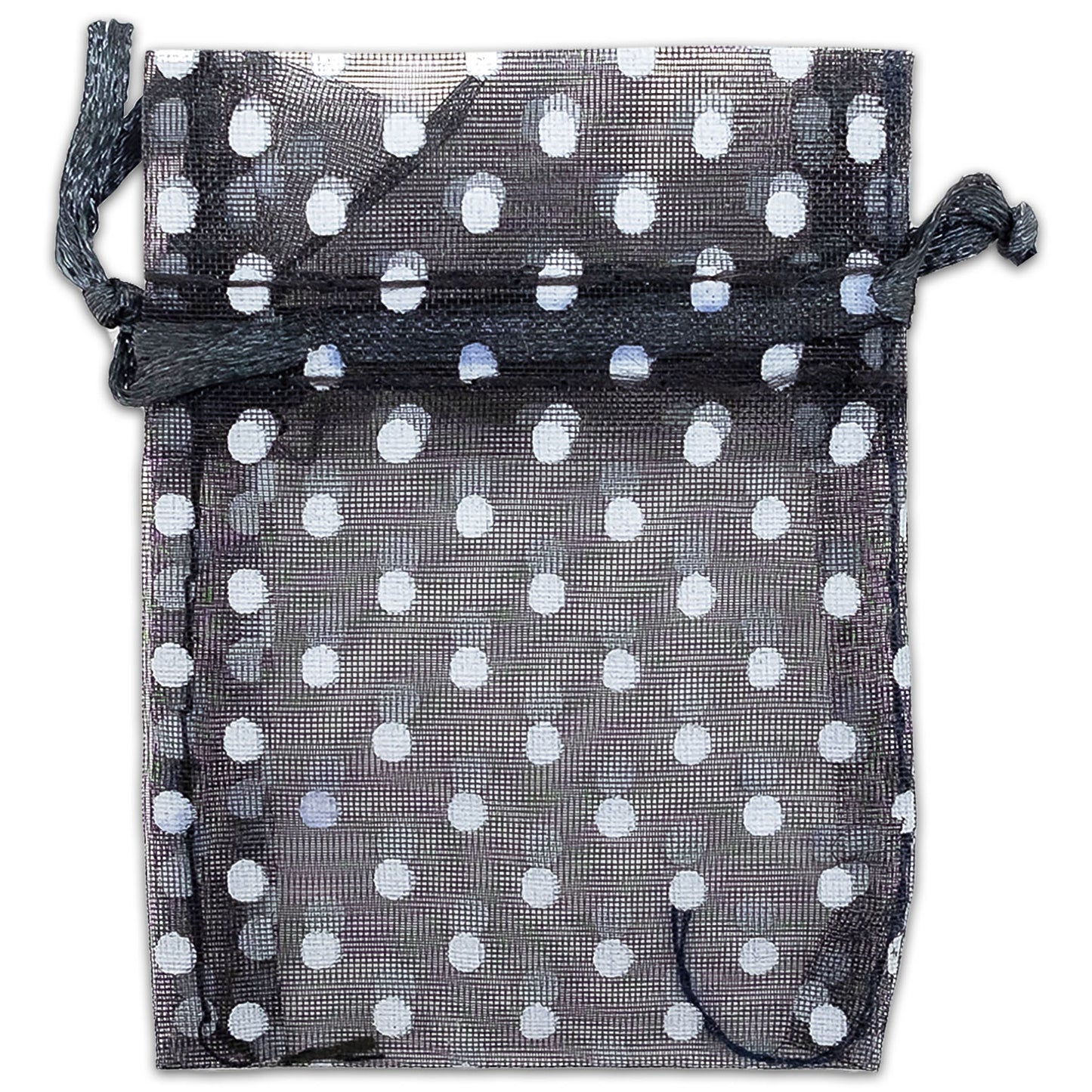 Black with White Polka Dot Organza Drawstring Pouch Gift Bags