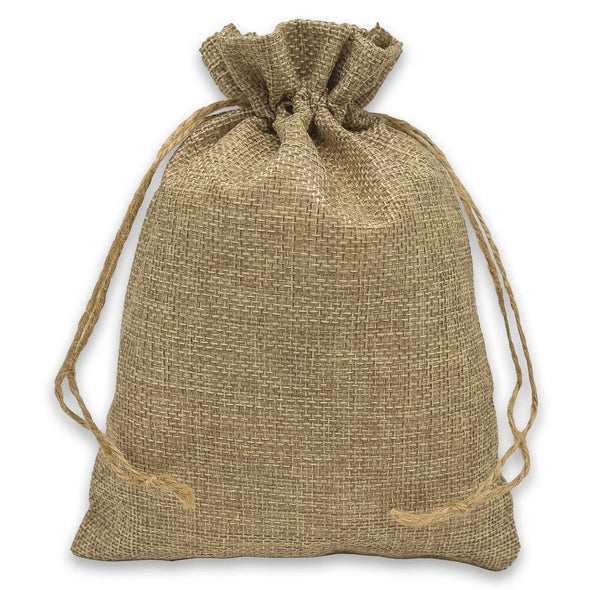 3" x 4" Brown Linen Burlap Drawstring Gift Bags