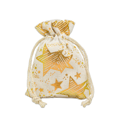 3" x 4" Cotton Muslin Gold Star Drawstring Gift Bags