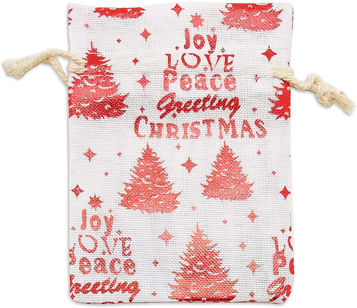 3" x 4" Cotton Muslin Red Christmas Tree Drawstring Gift Bags