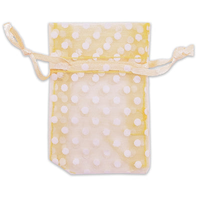 Gold with White Polka Dot Organza Drawstring Pouch Gift Bags