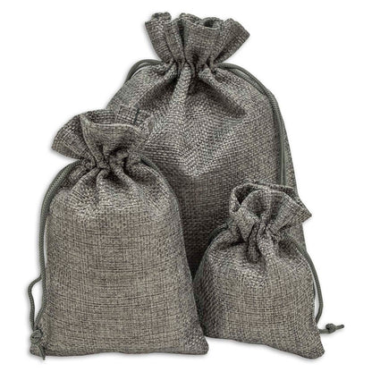 3" x 4" Gray Linen Burlap Drawstring Gift Bags