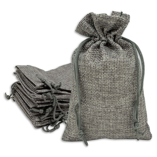 3" x 4" Gray Linen Burlap Drawstring Gift Bags