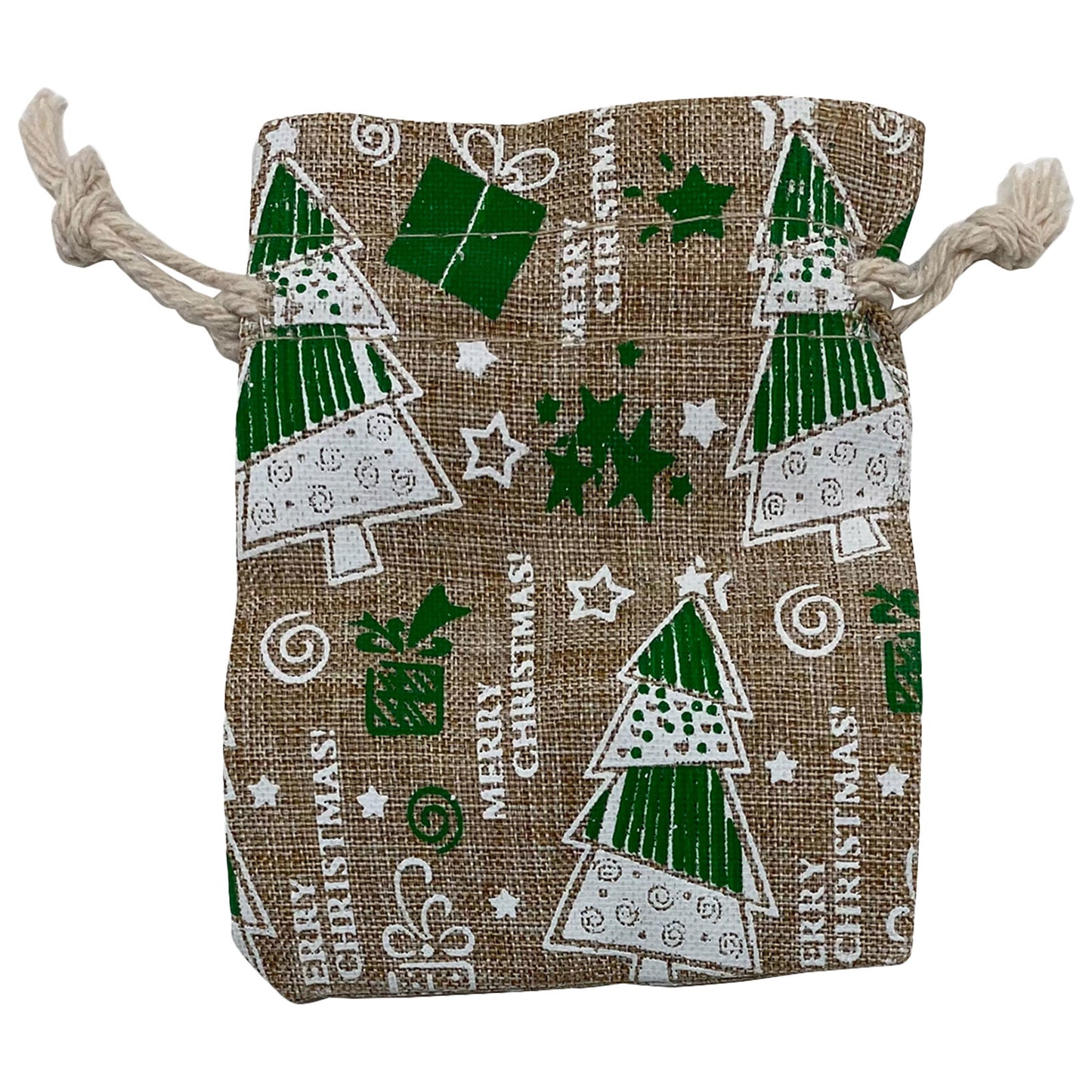 3" x 4" Jute Burlap Green Christmas Tree Drawstring Gift Bags