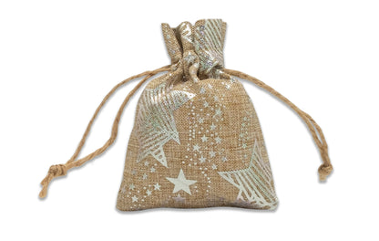 3" x 4" Jute Burlap Silver Star Drawstring Gift Bags