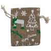 3" x 4" Jute Burlap White Reindeer Christmas Drawstring Gift Bags