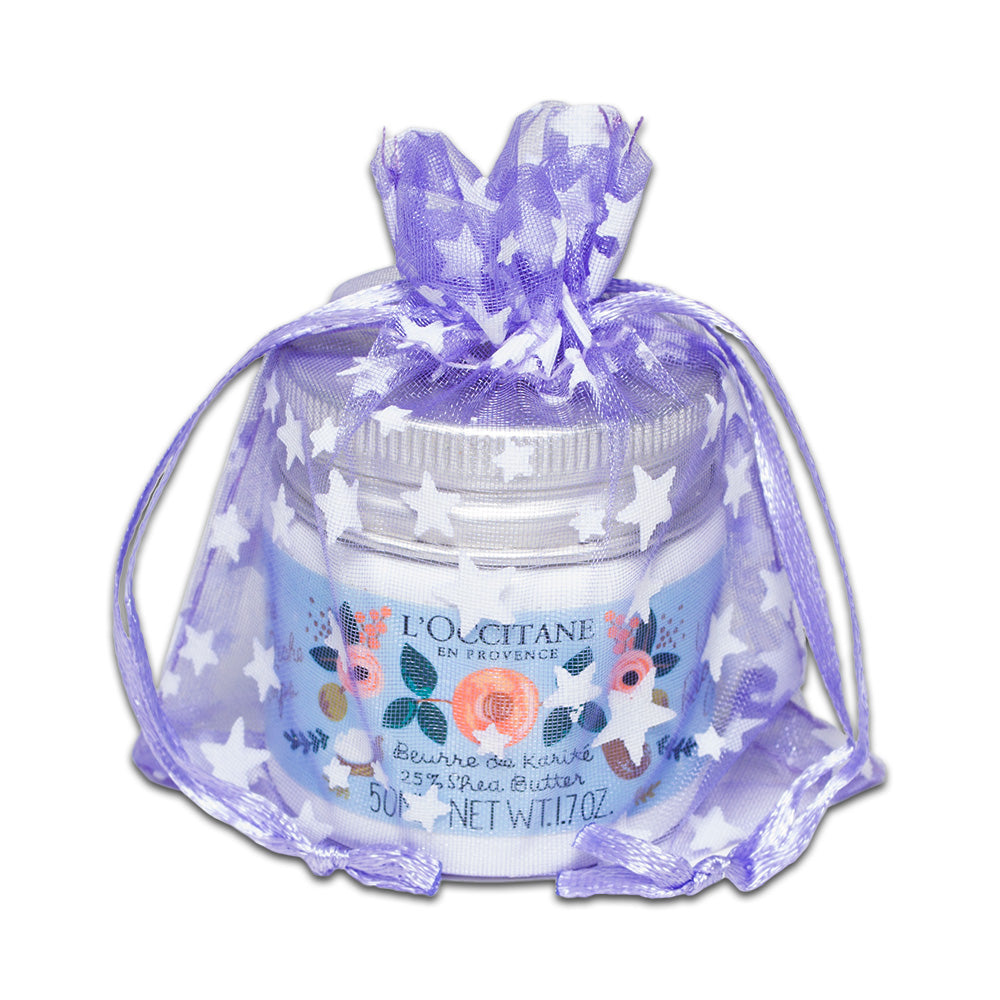 Lavender with White Star Organza Drawstring Pouch Gift Bags