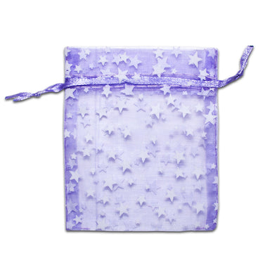 Lavender with White Star Organza Drawstring Pouch Gift Bags