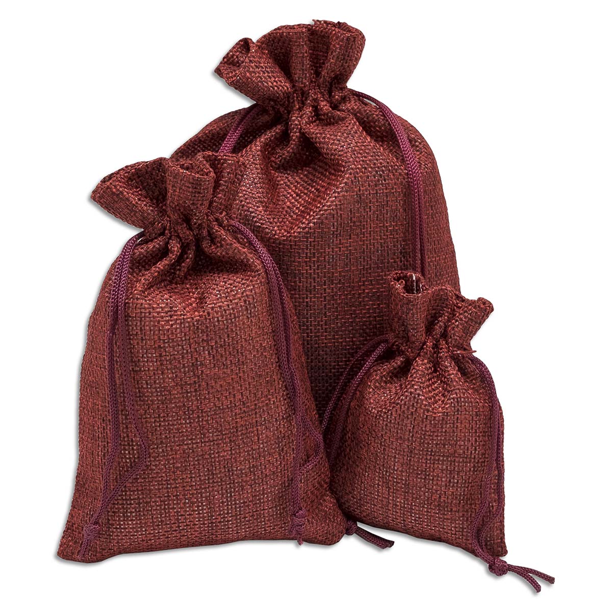 3" x 4" Maroon Linen Burlap Drawstring Gift Bags