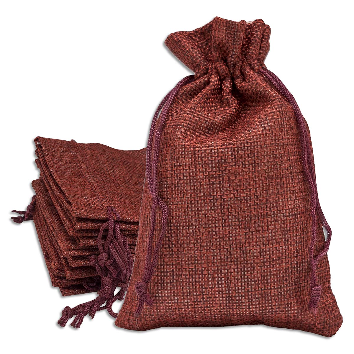 3" x 4" Maroon Linen Burlap Drawstring Gift Bags