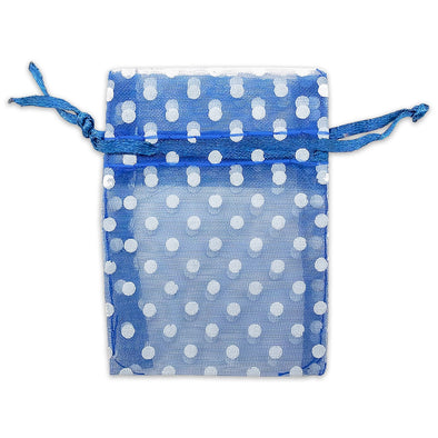Navy with White Polka Dot Organza Drawstring Pouch Gift Bags
