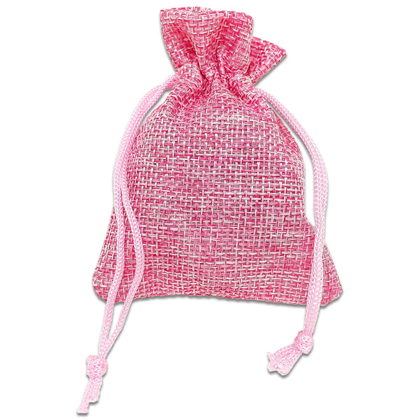 3" x 4" Pink Linen Burlap Drawstring Gift Bags