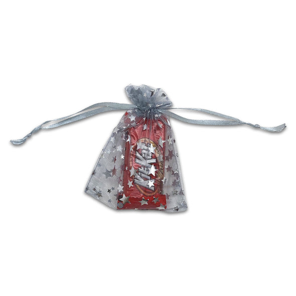 Silver with Silver Star Organza Drawstring Pouch Gift Bags