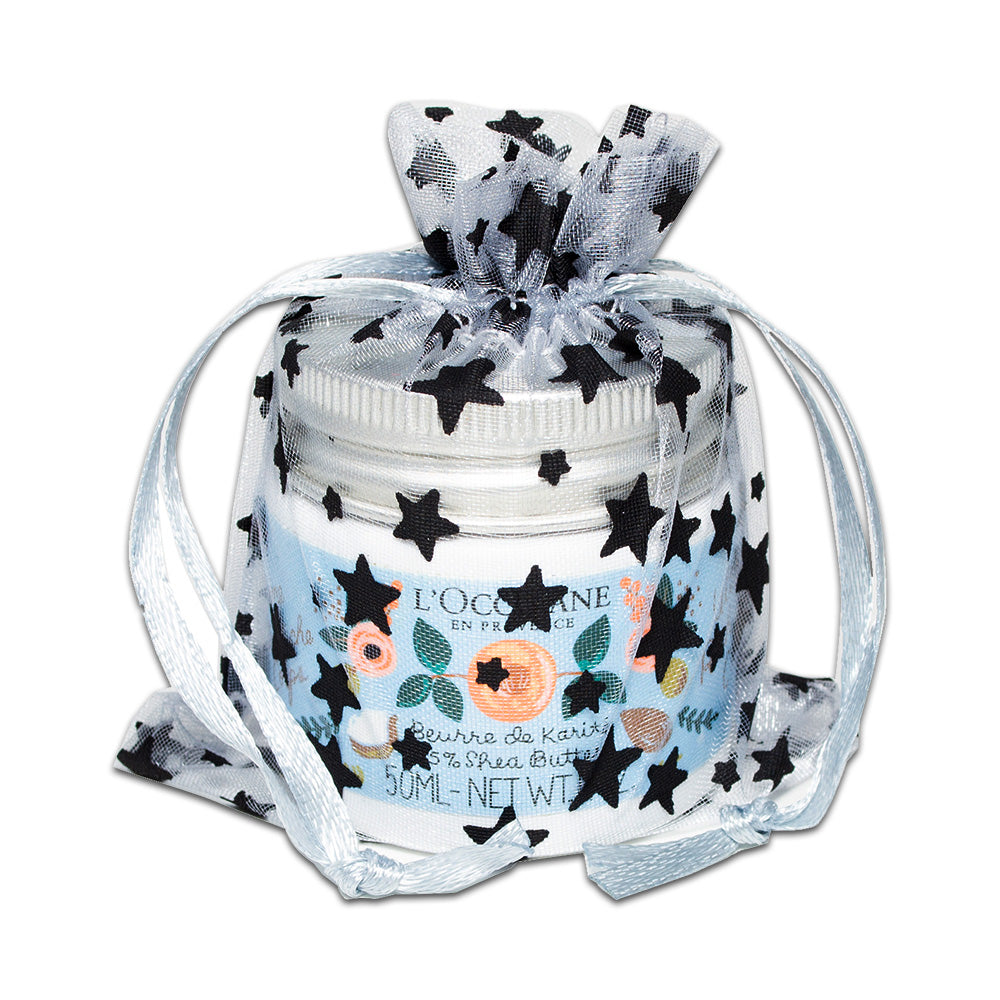 Silver with Black Star Organza Drawstring Pouch Gift Bags