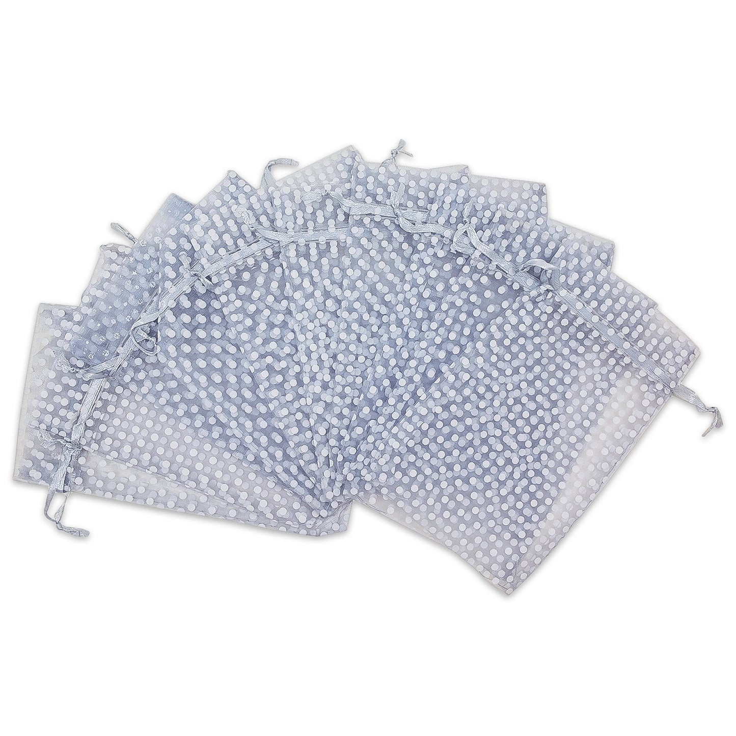 Silver with White Polka Dot Organza Drawstring Pouch Gift Bags