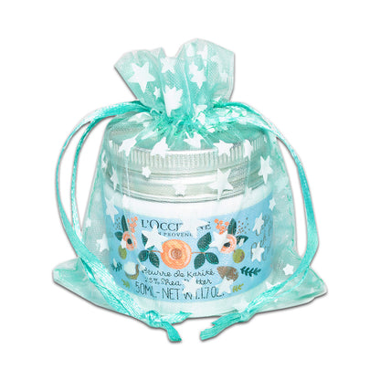 Teal with White Star Organza Drawstring Pouch Gift Bags