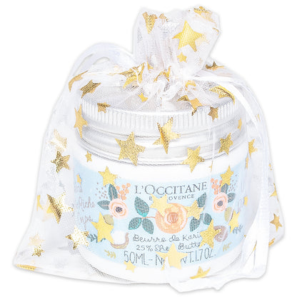 White with Gold Star Organza Drawstring Pouch Gift Bags