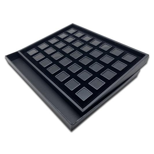 35 Black Gem Boxes with Black Wood Tray and Lid