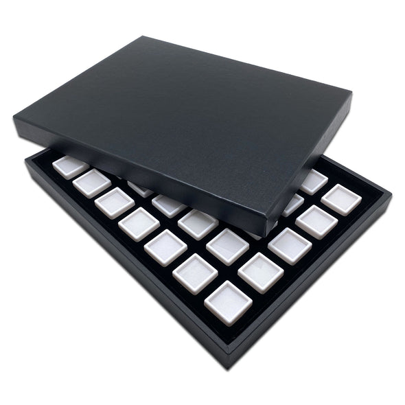 35 White Gem Boxes with Black Wood Tray and Lid