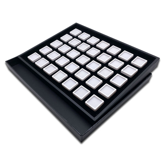 35 White Gem Boxes with Black Wood Tray and Lid