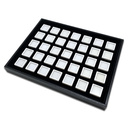 35 White Gem Boxes with Black Wood Tray