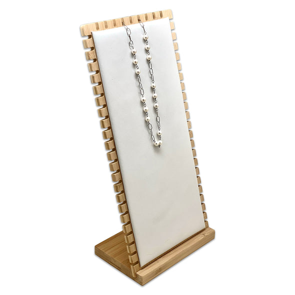 37 x 18cm White Leatherette Bamboo Necklace Jewelry Display