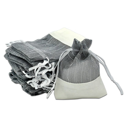 Black Organza and White Linen Drawstring Pouch Gift Bags