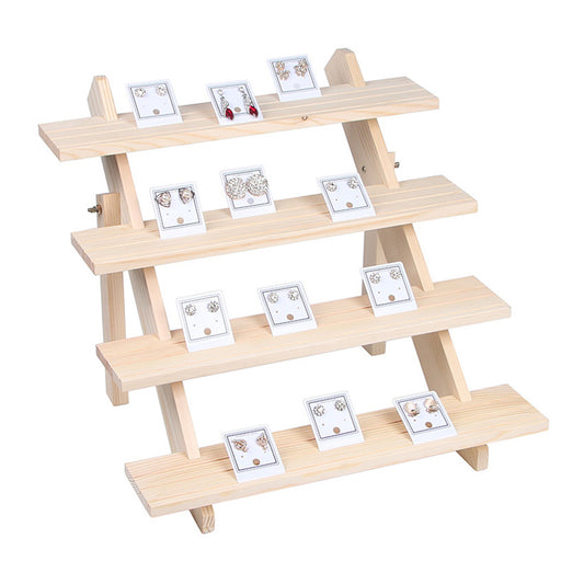 4 Tier Natural Wood Earring Card Display Stand