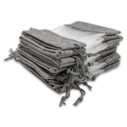 4" x 5" Linen Burlap and Sheer Organza Gray Gift Bag