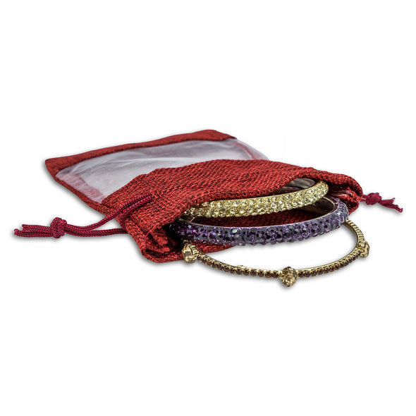 4" x 5" Linen Burlap and Sheer Organza Maroon Gift Bag
