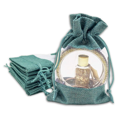 4" x 5" Linen Burlap and Sheer Organza Teal Blue Gift Bag