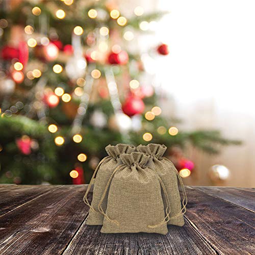 4" x 6" Brown Linen Burlap Drawstring Gift Bags