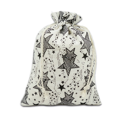 4" x 6" Cotton Muslin Black Star Drawstring Gift Bags