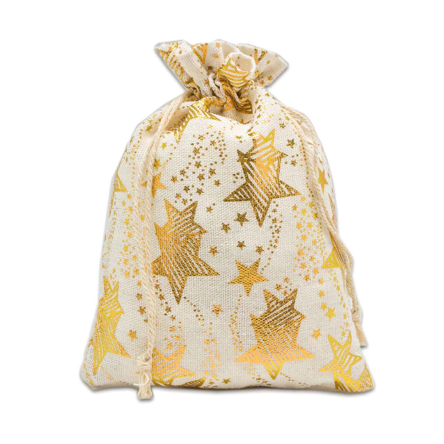 4" x 6" Cotton Muslin Gold Star Drawstring Gift Bags