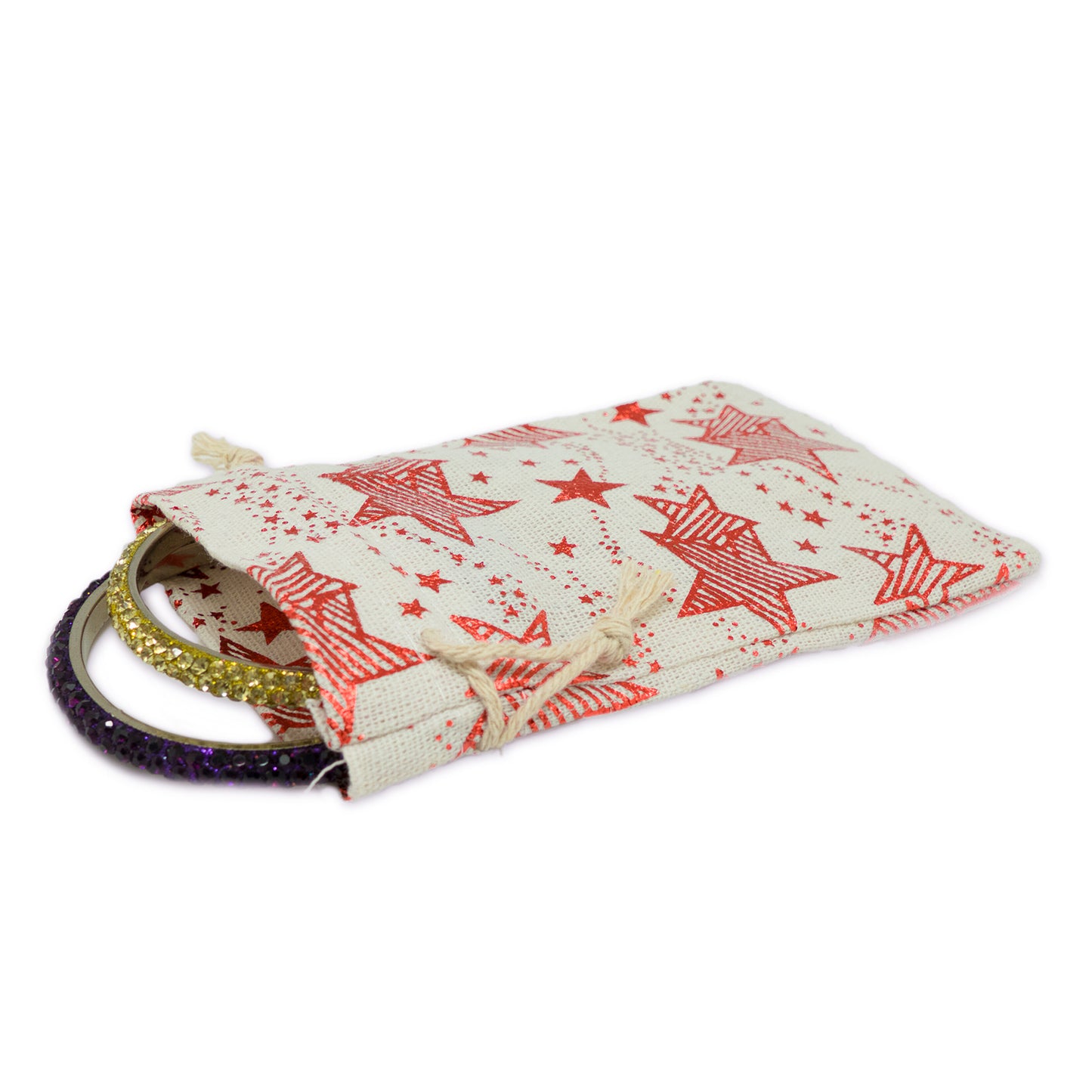 4" x 6" Cotton Muslin Red Star Drawstring Gift Bags