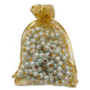 Gold with Gold Star Organza Drawstring Pouch Gift Bags