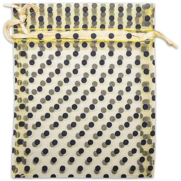 Gold with Black Polka Dot Organza Drawstring Pouch Gift Bags