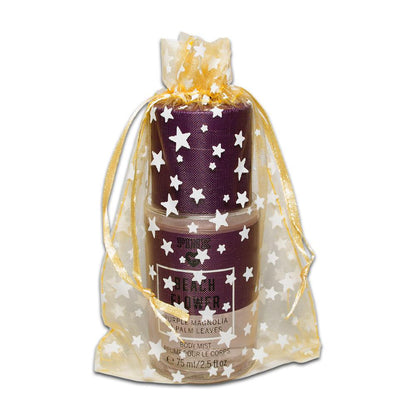 Gold with White Star Organza Drawstring Pouch Gift Bags