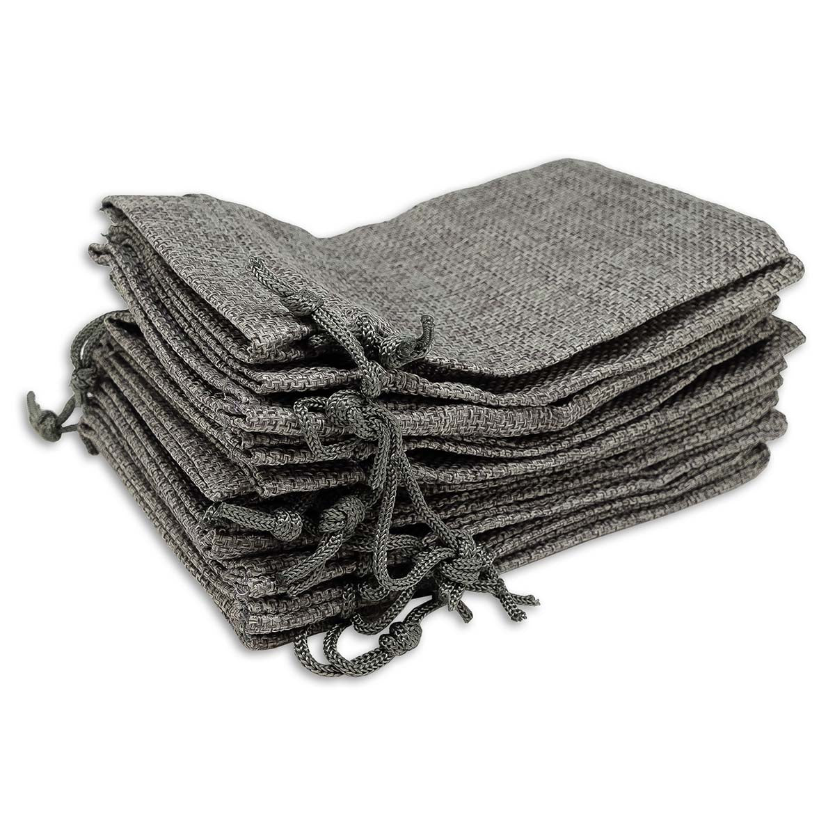 4" x 6" Gray Linen Burlap Drawstring Gift Bags