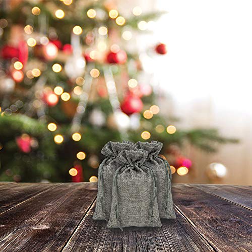 4" x 6" Gray Linen Burlap Drawstring Gift Bags