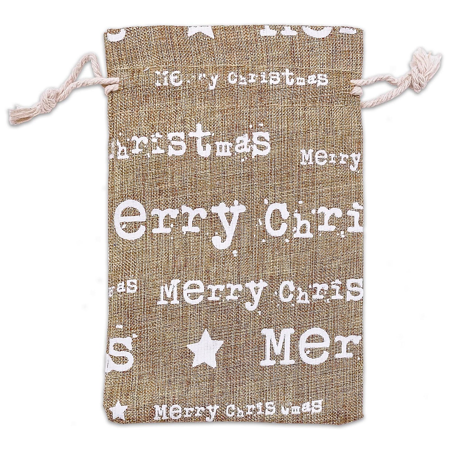 4" x 6" Jute Burlap White Merry Christmas Drawstring Gift Bags