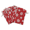 4" x 6" Jute Burlap Red Christmas White Snowflake Drawstring Gift Bags