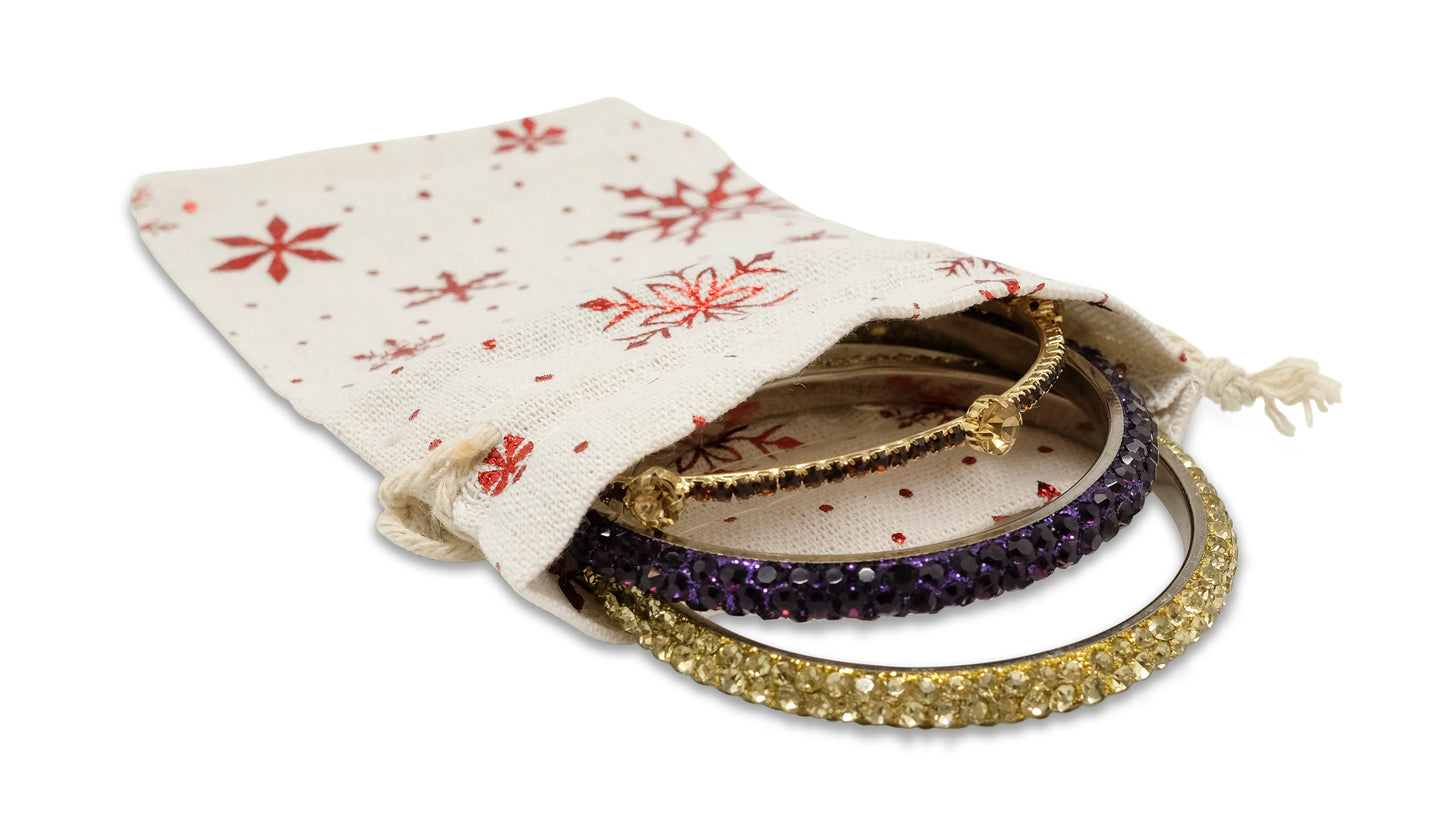 4" x 6" Cotton Muslin Red Snowflake Drawstring Gift Bags