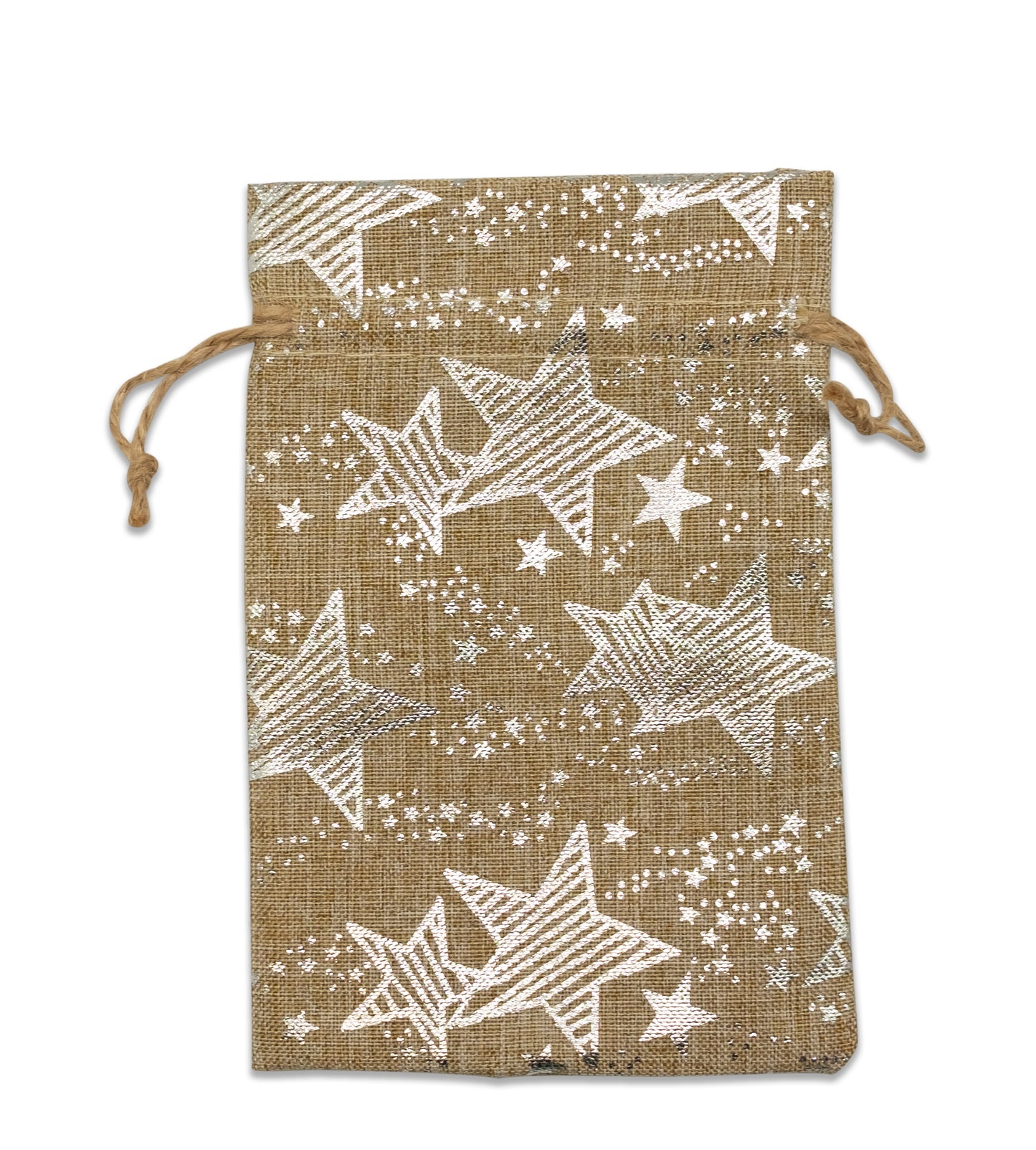 4" x 6" Jute Burlap Silver Star Drawstring Gift Bags