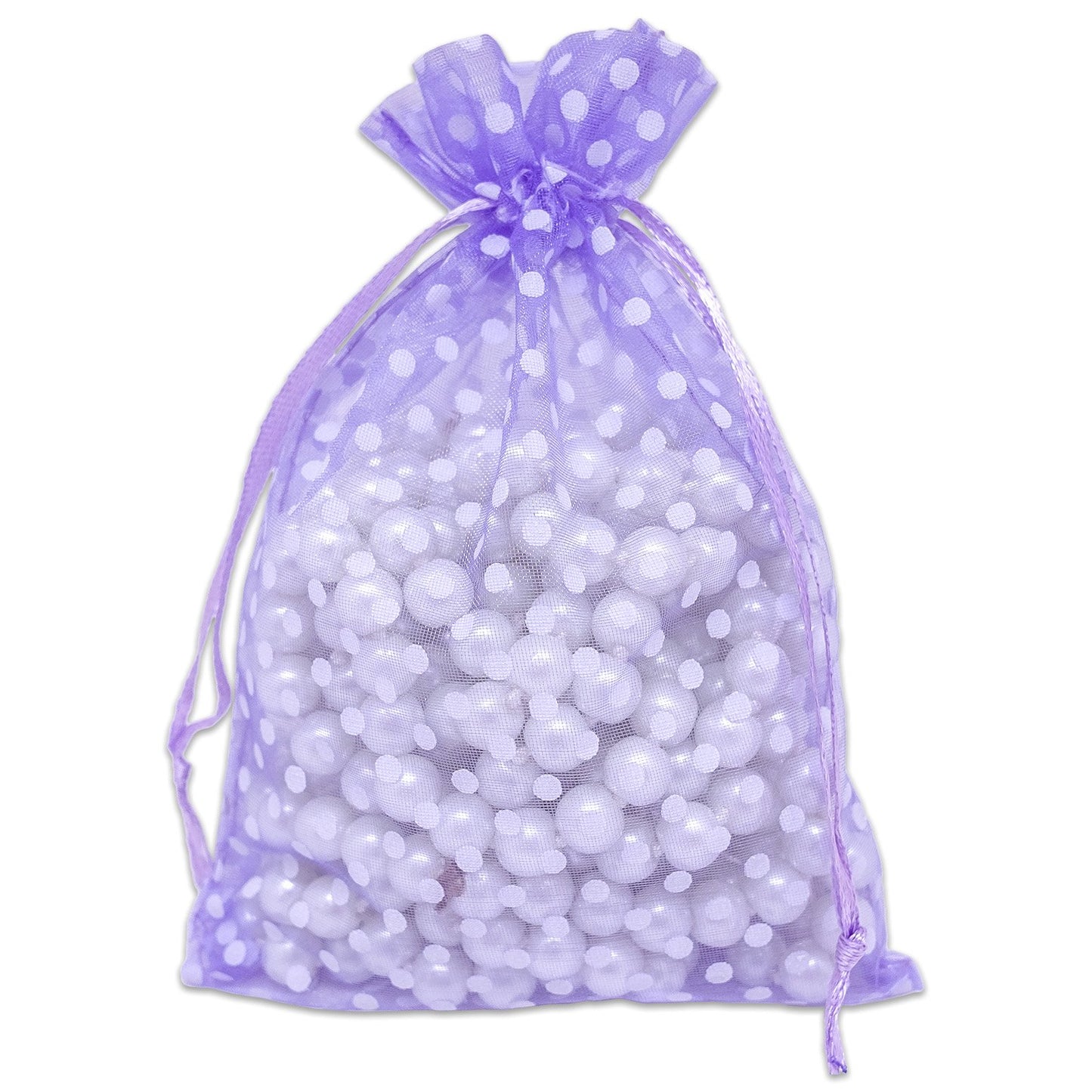 Lavender with White Polka Dot Organza Drawstring Pouch Gift Bags